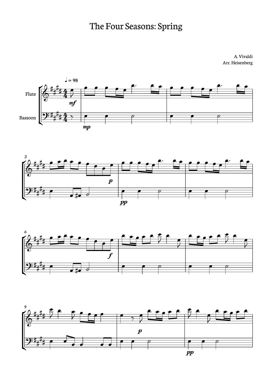 Spring - 4 Seasons Vivaldi for Flute and Bassoon - Score and Parts Woodwind Duet scores gallery preview page 1