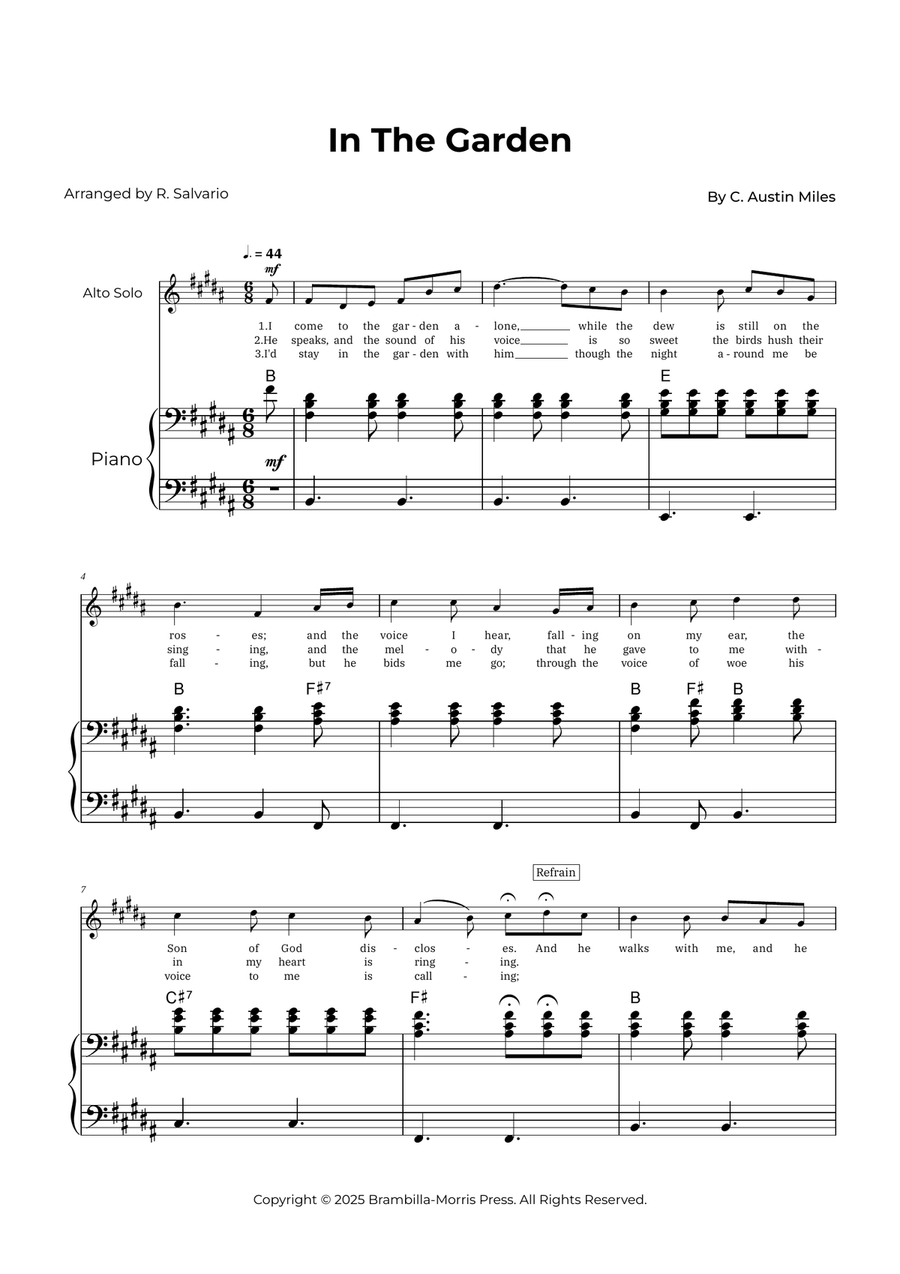 In The Garden - Soprano Solo (Key of B Major) Alto Voice scores gallery preview page 1