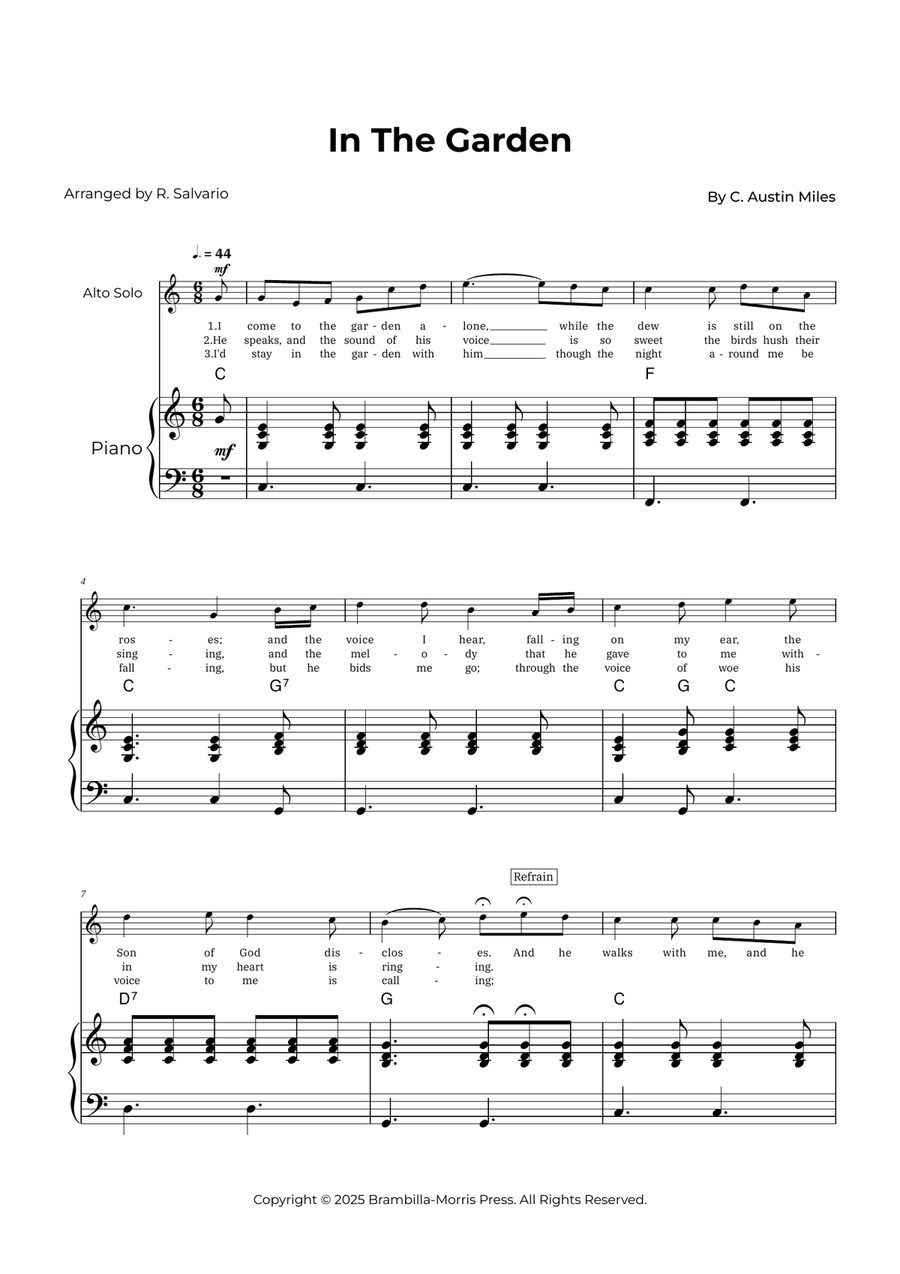 In The Garden - Alto Solo (Key of C Major) Alto Voice scores gallery preview page 1