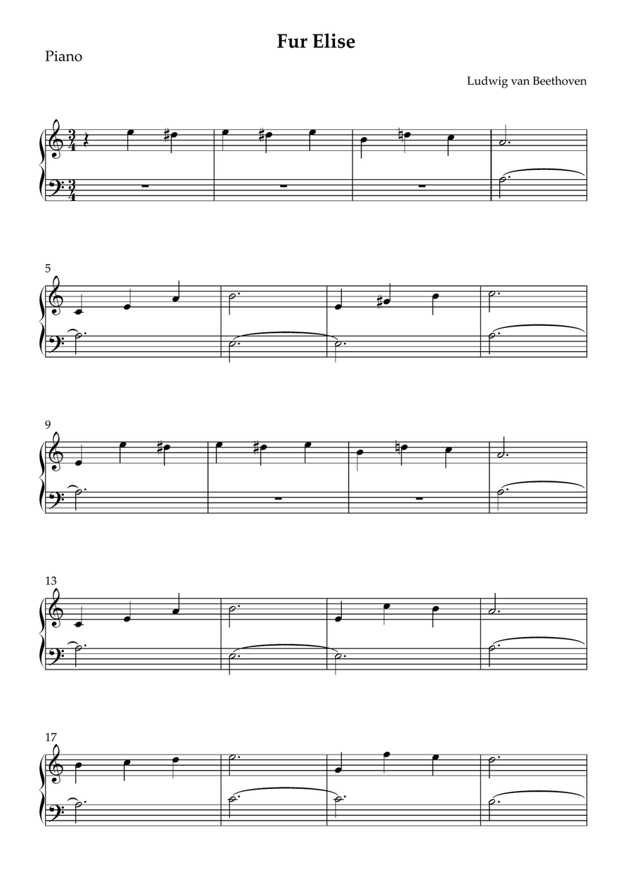 Fur Elise Easy Piano scores gallery preview page 1