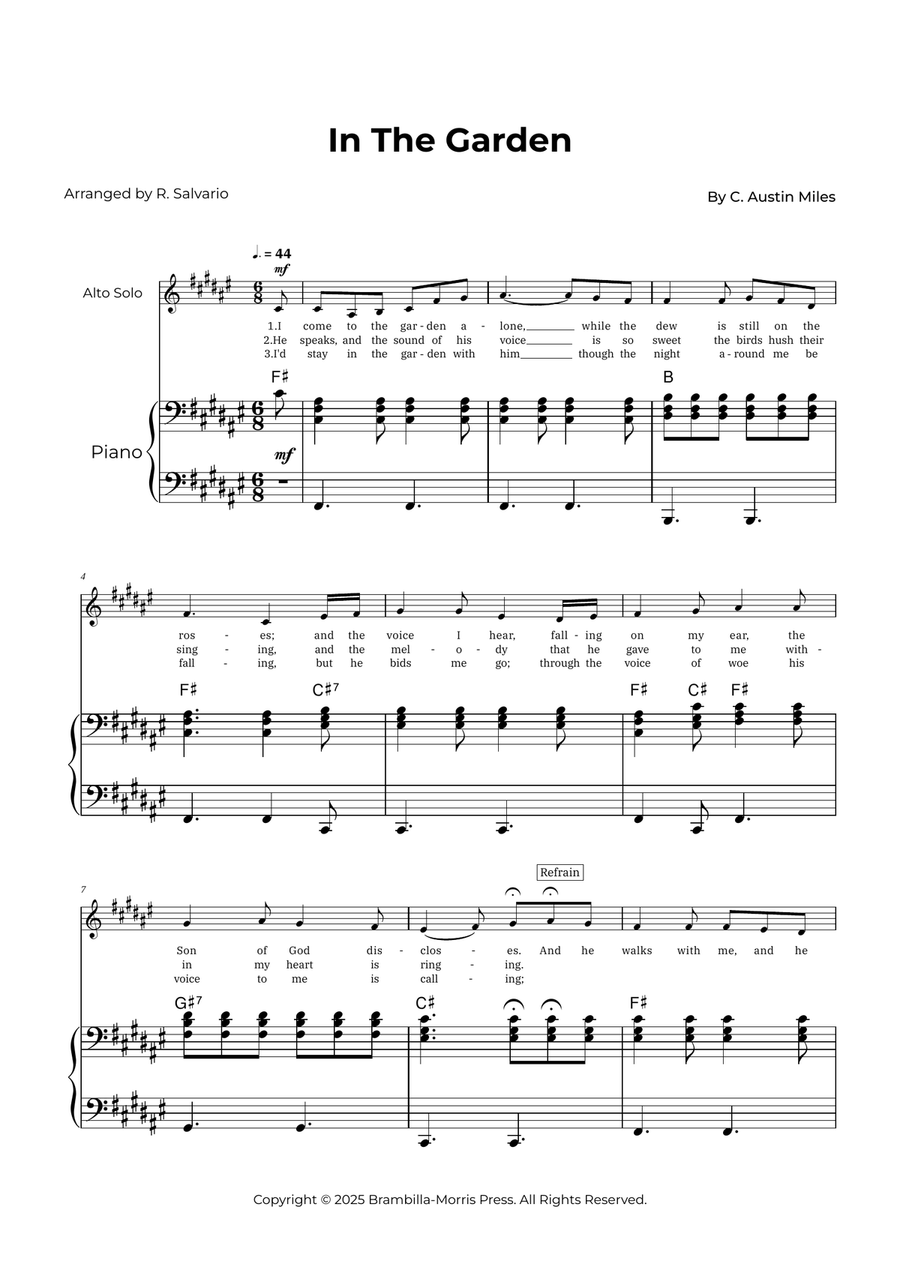 In The Garden - Alto Solo (Key of F-Sharp Major) Alto Voice scores gallery preview page 1