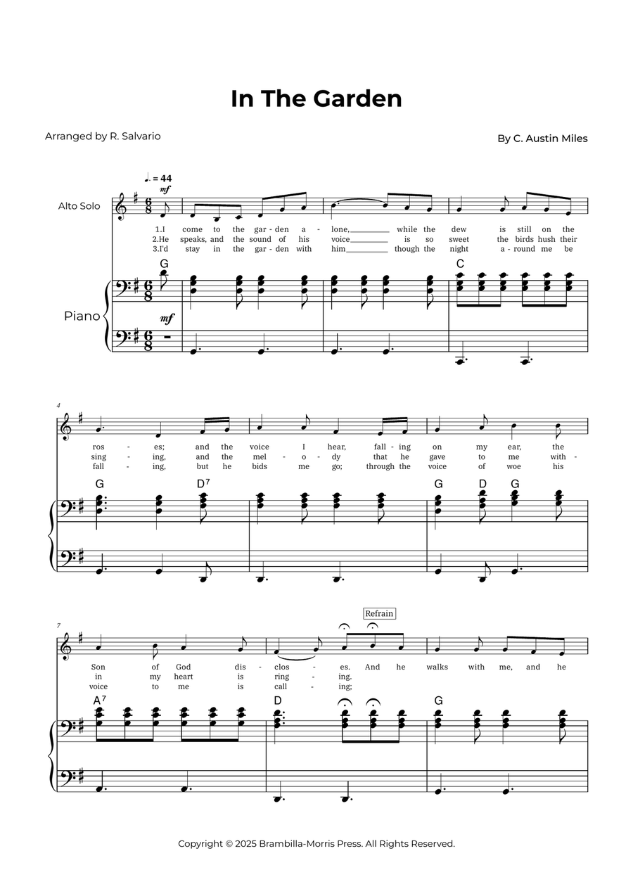 In The Garden - Alto Solo (Key of G Major) Alto Voice scores gallery preview page 1
