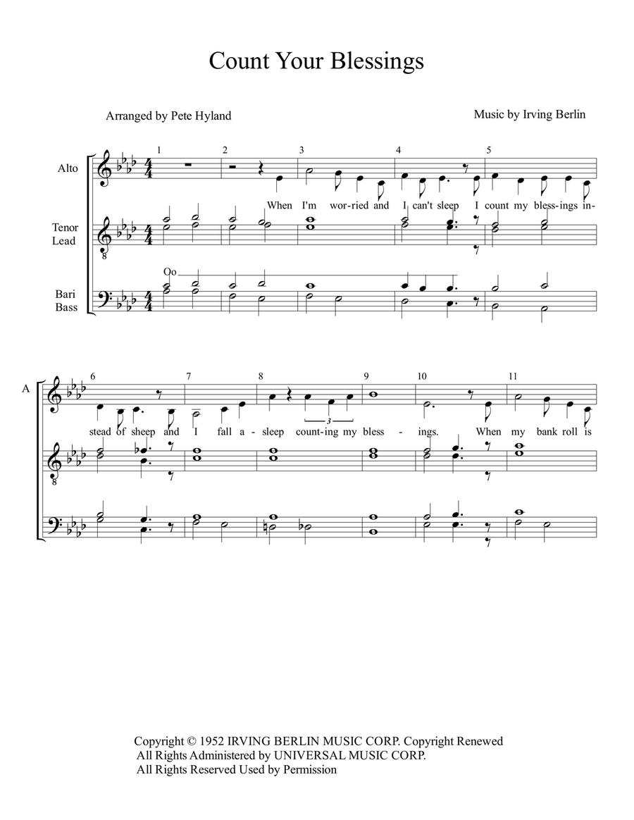 Count Your Blessings Instead Of Sheep TTBB scores gallery preview page 1