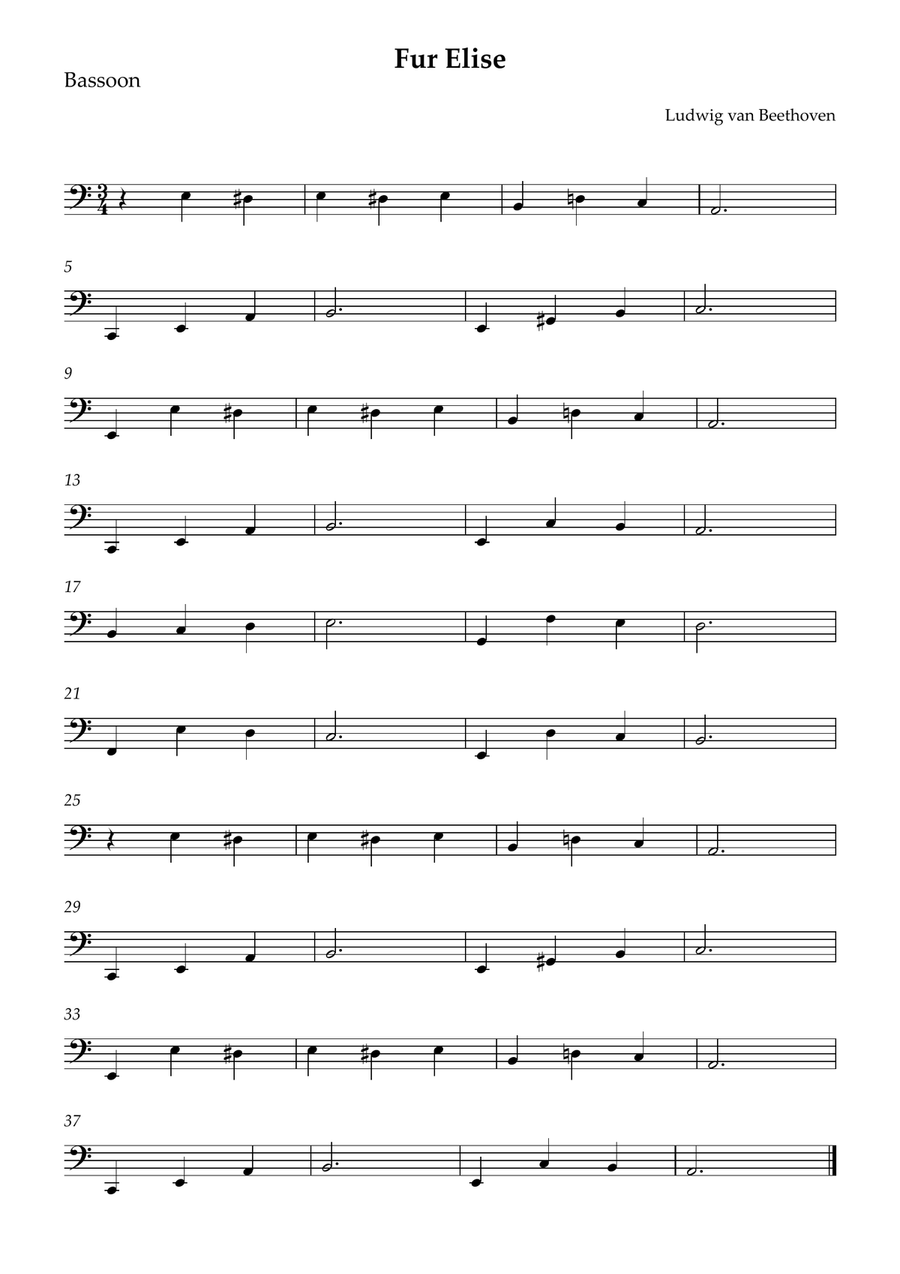 Fur Elise Bassoon Solo scores gallery preview page 1