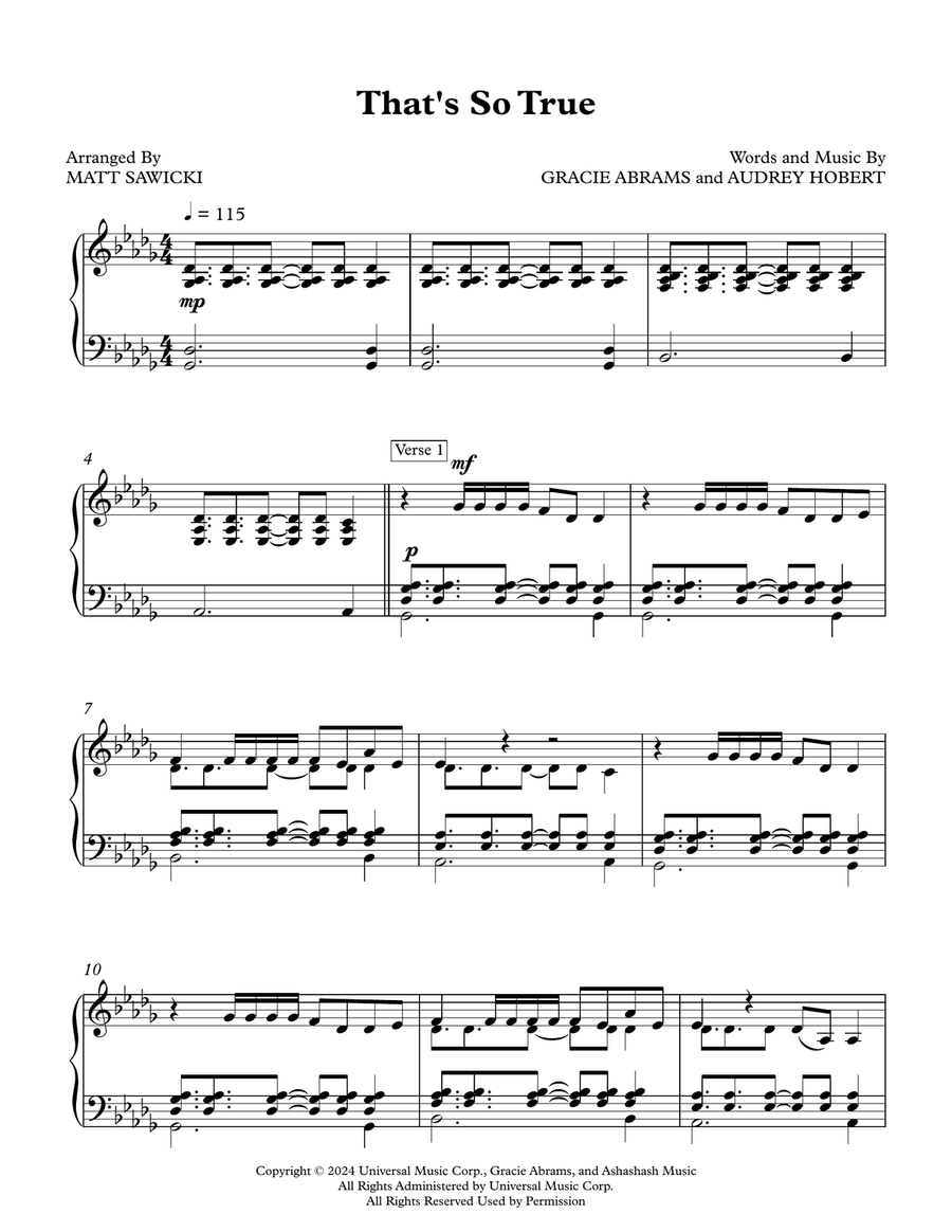 That's So True That's So True Piano Solo scores gallery preview page 1