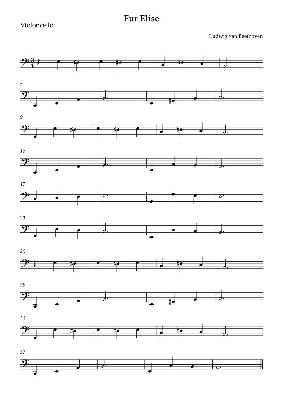 Fur Elise Cello Solo scores gallery preview page 1