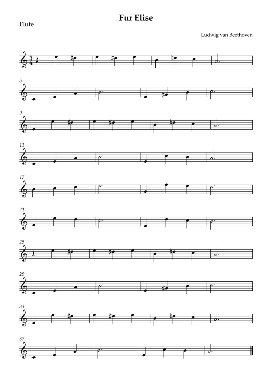 Fur Elise Flute Solo scores gallery preview page 1