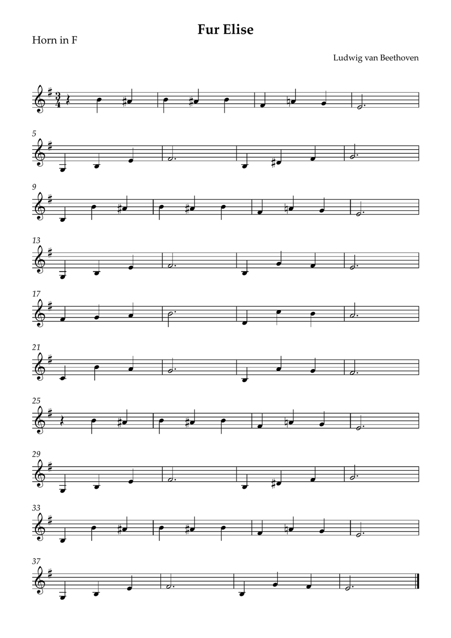 Fur Elise Horn Solo scores gallery preview page 1