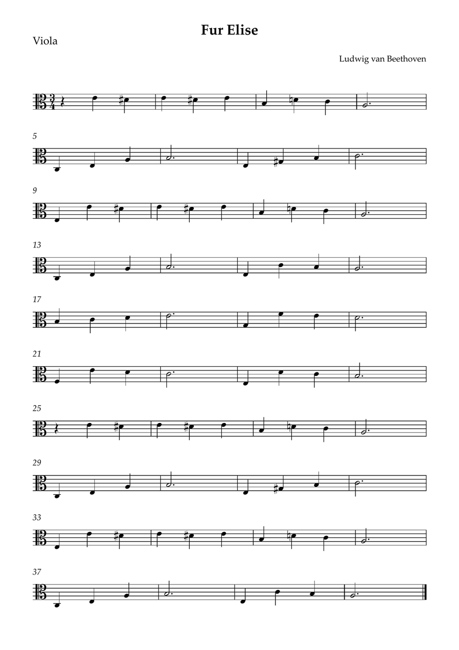 Fur Elise Viola Solo scores gallery preview page 1