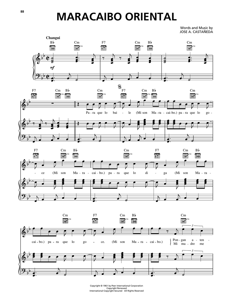 Maracaibo Oriental Maracaibo Oriental Piano, Vocal, Guitar scores gallery preview page 1