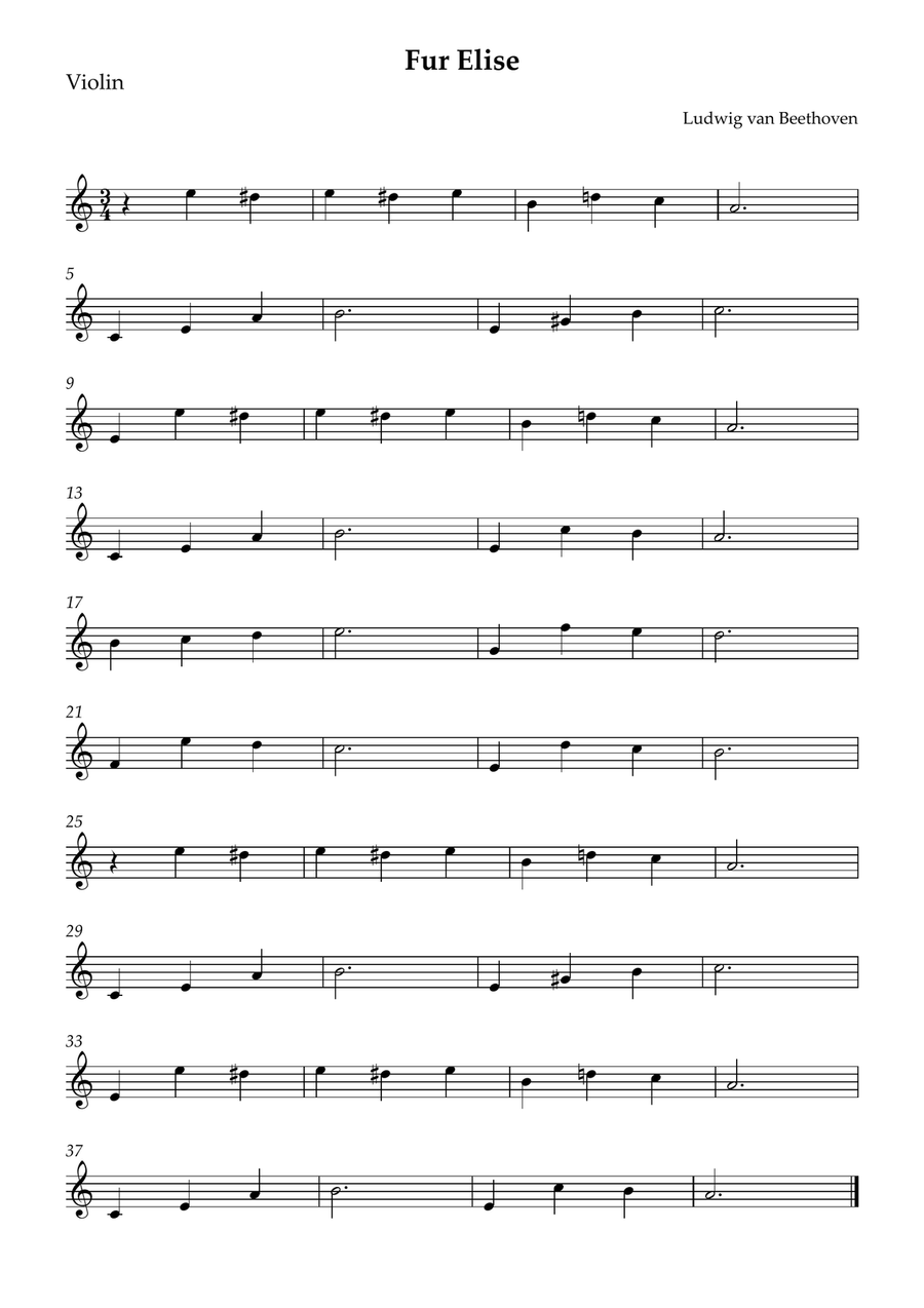 Fur Elise Fur Elise Violin Solo scores gallery preview page 1