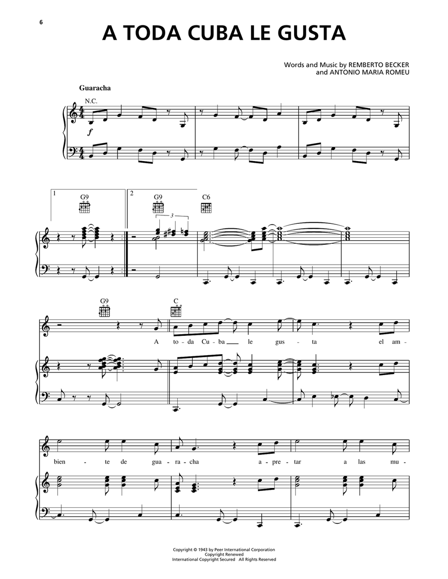 A Toda Cuba Le Gusta A Toda Cuba Le Gusta Piano, Vocal, Guitar scores gallery preview page 1
