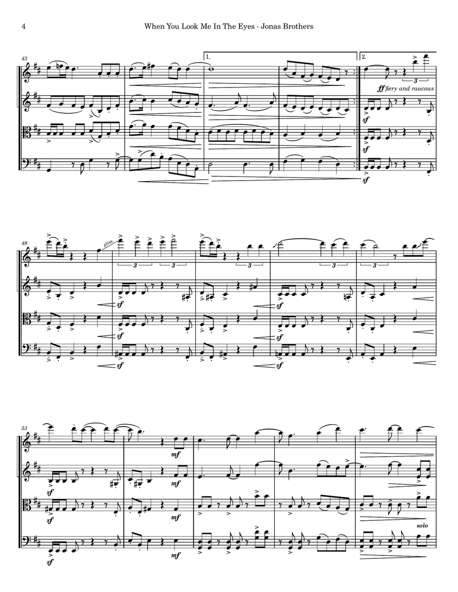 When You Look Me In The Eyes String Quartet scores gallery preview page 5