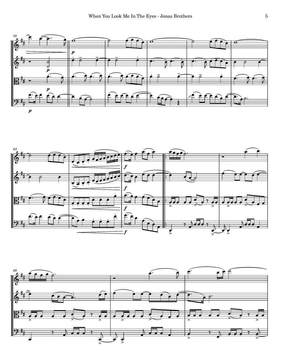 When You Look Me In The Eyes String Quartet scores gallery preview page 6