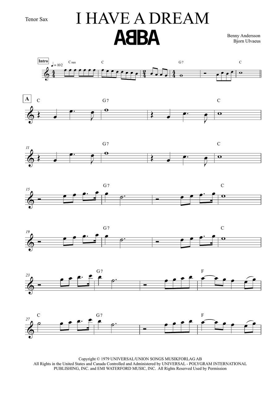 I Have A Dream Tenor Saxophone scores gallery preview page 1