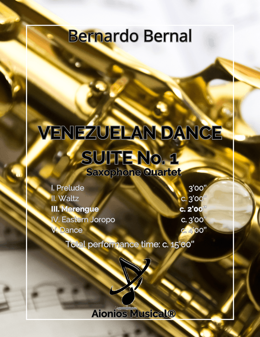 Venezuelan Dance Suite No. 1 - III. Merengue - Saxophone Quartet (Score and parts) Saxophone Quartet scores gallery preview page 1
