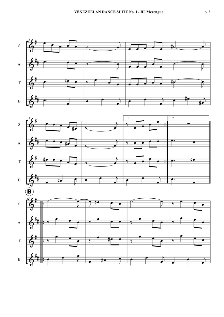 Venezuelan Dance Suite No. 1 - III. Merengue - Saxophone Quartet (Score and parts) Saxophone Quartet scores gallery preview page 4