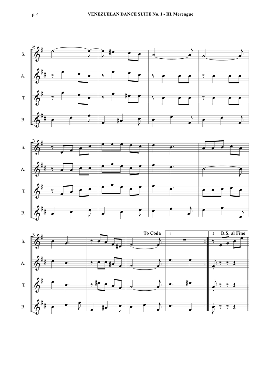 Venezuelan Dance Suite No. 1 - III. Merengue - Saxophone Quartet (Score and parts) Saxophone Quartet scores gallery preview page 5