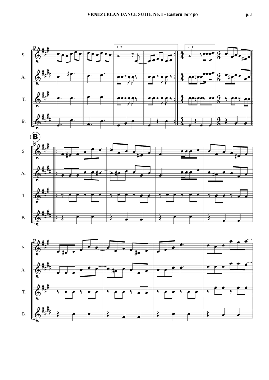 Venezuelan Dance Suite No. 1 - IV. Eastern Joropo - Saxophone Quartet (Score and parts) Saxophone Quartet scores gallery preview page 4