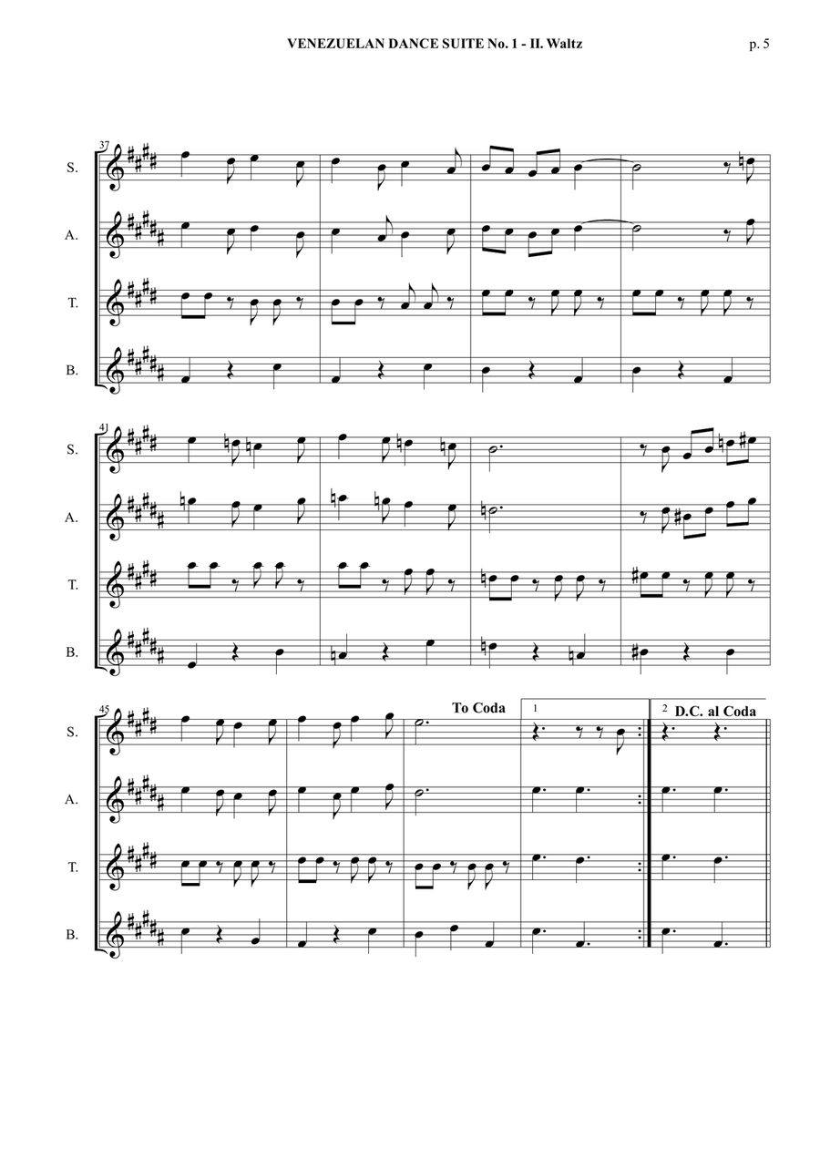 Venezuelan Dance Suite No. 1 - II. Waltz - Saxophone Quartet (Score and parts) Saxophone Quartet scores gallery preview page 6