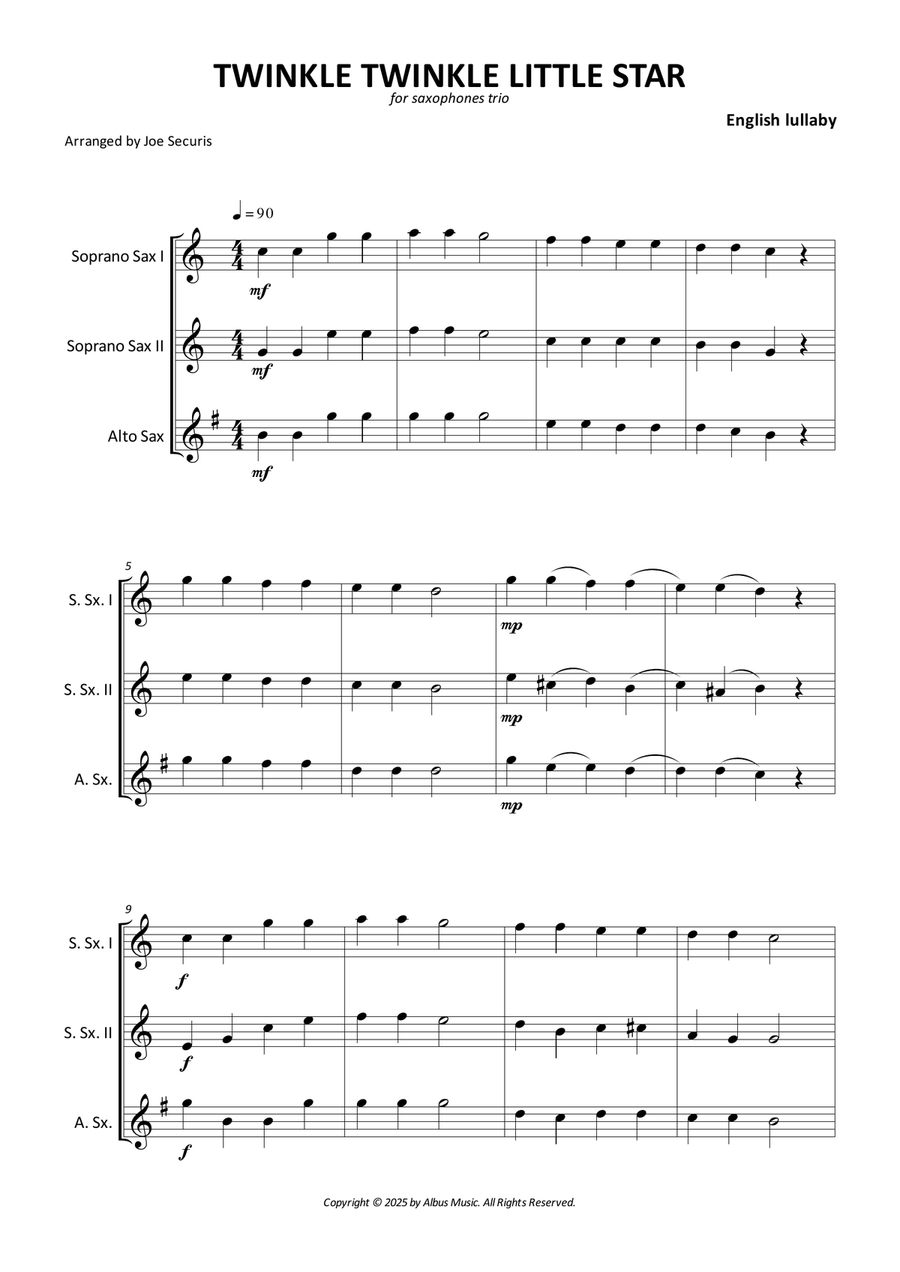 Twinkle Twinkle Little Star Woodwind Trio scores gallery preview page 1