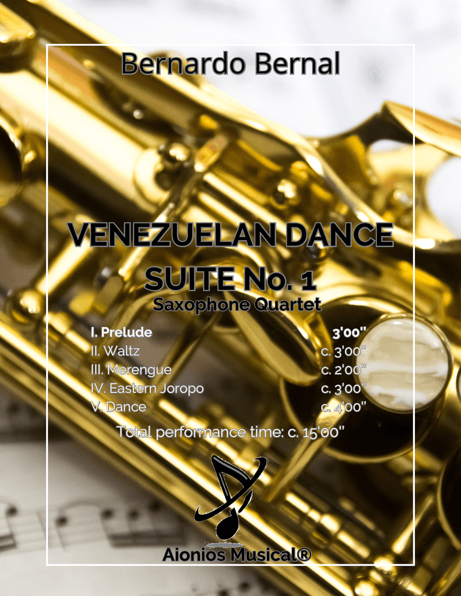 Venezuelan Dance Suite No. 1 - I. Prelude - Saxophone Quartet (Score and parts) Saxophone Quartet scores gallery preview page 1