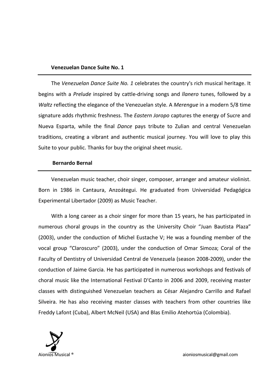 Venezuelan Dance Suite No. 1 - I. Prelude - Saxophone Quartet (Score and parts) Saxophone Quartet scores gallery preview page 2