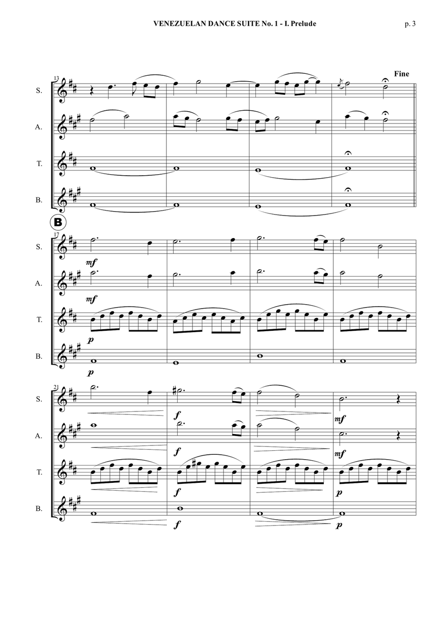 Venezuelan Dance Suite No. 1 - I. Prelude - Saxophone Quartet (Score and parts) Saxophone Quartet scores gallery preview page 4