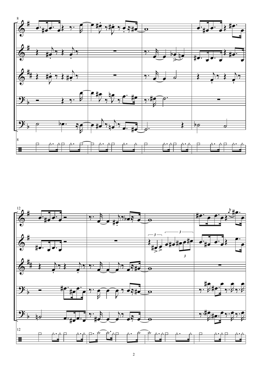 TROMBA FELIX (2 trumpets, alto sax, 2 trombones, set drums) Small Ensemble scores gallery preview page 2