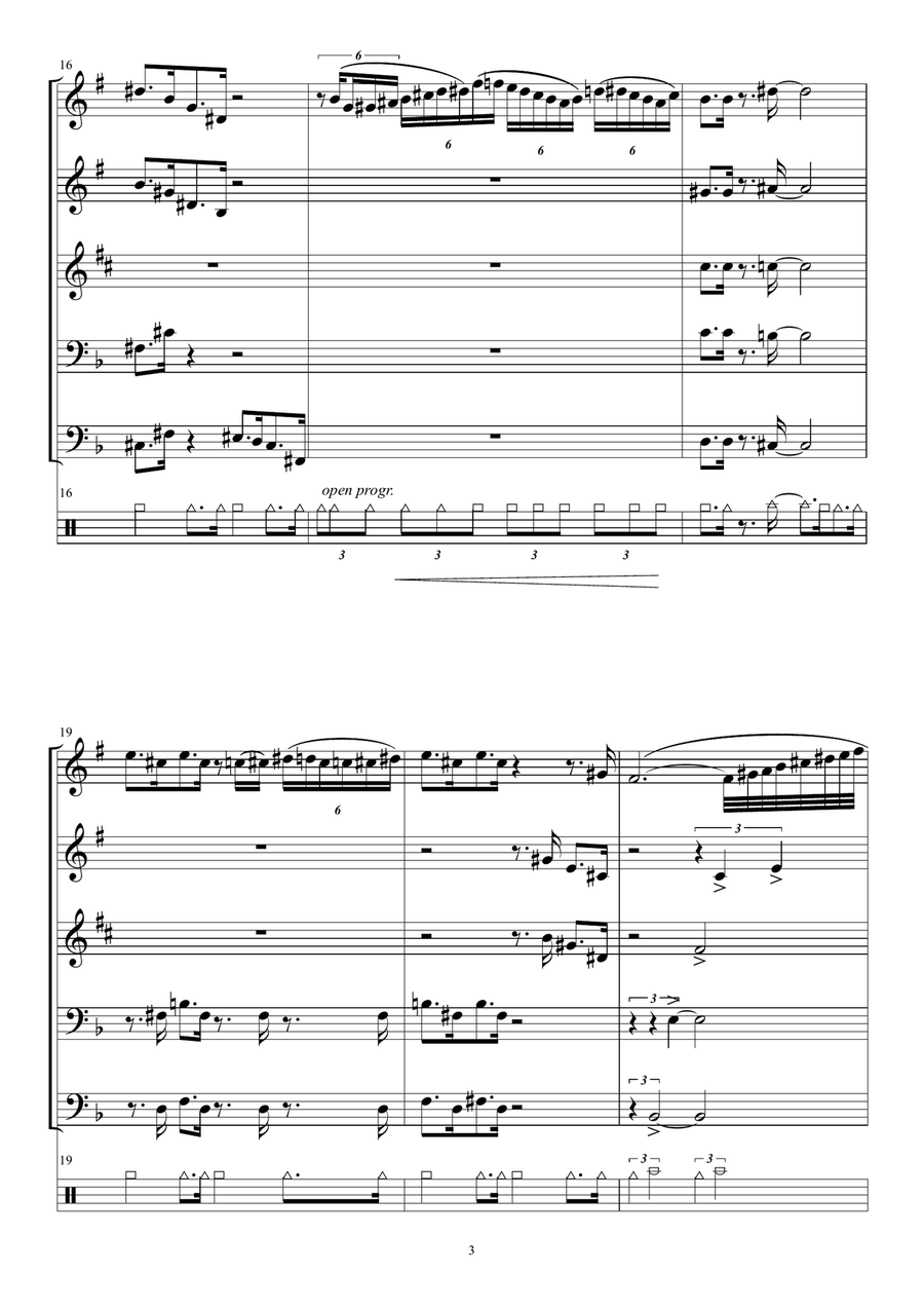 TROMBA FELIX (2 trumpets, alto sax, 2 trombones, set drums) Small Ensemble scores gallery preview page 3