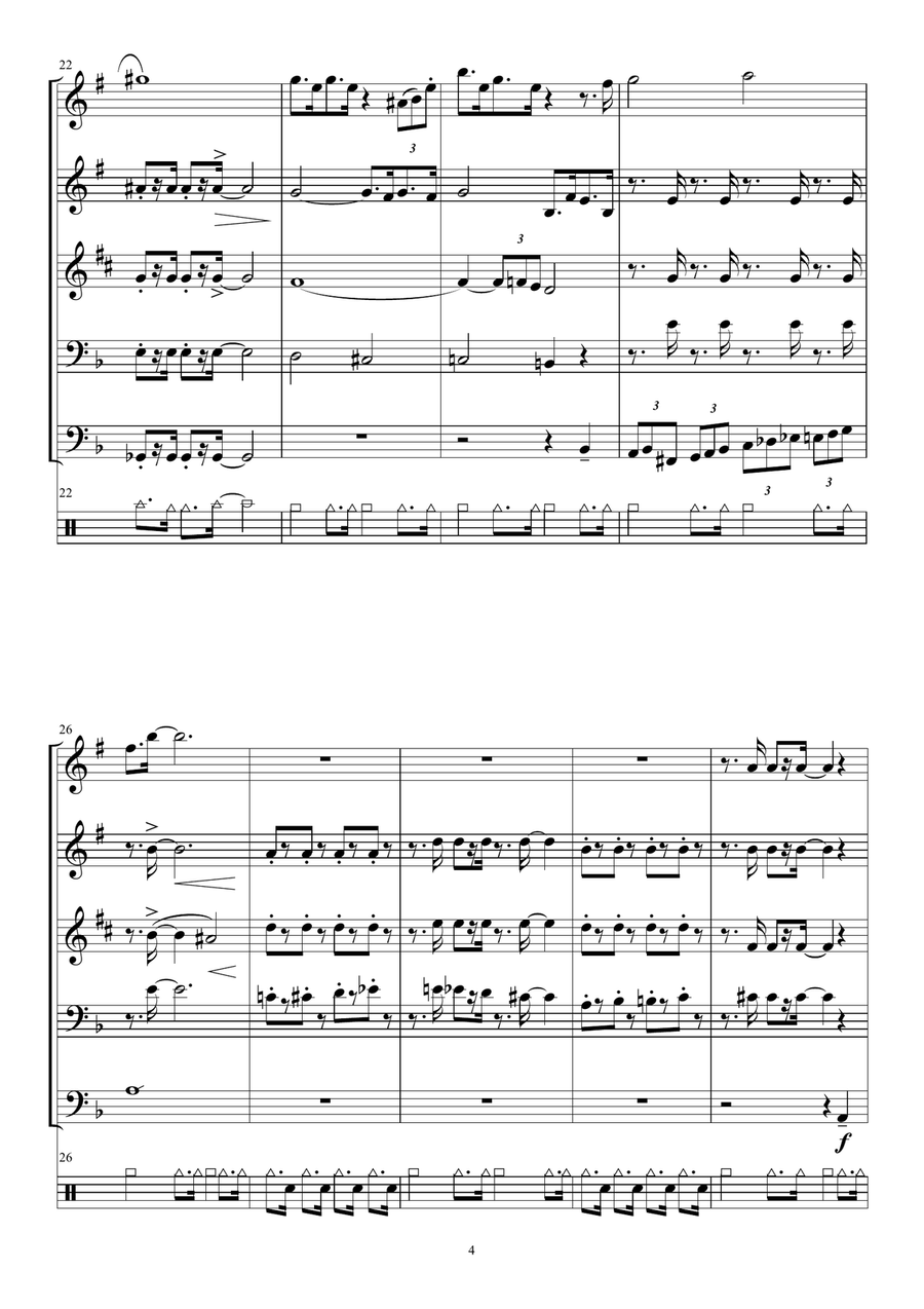 TROMBA FELIX (2 trumpets, alto sax, 2 trombones, set drums) Small Ensemble scores gallery preview page 4