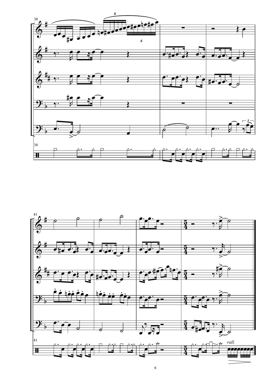 TROMBA FELIX (2 trumpets, alto sax, 2 trombones, set drums) Small Ensemble scores gallery preview page 6