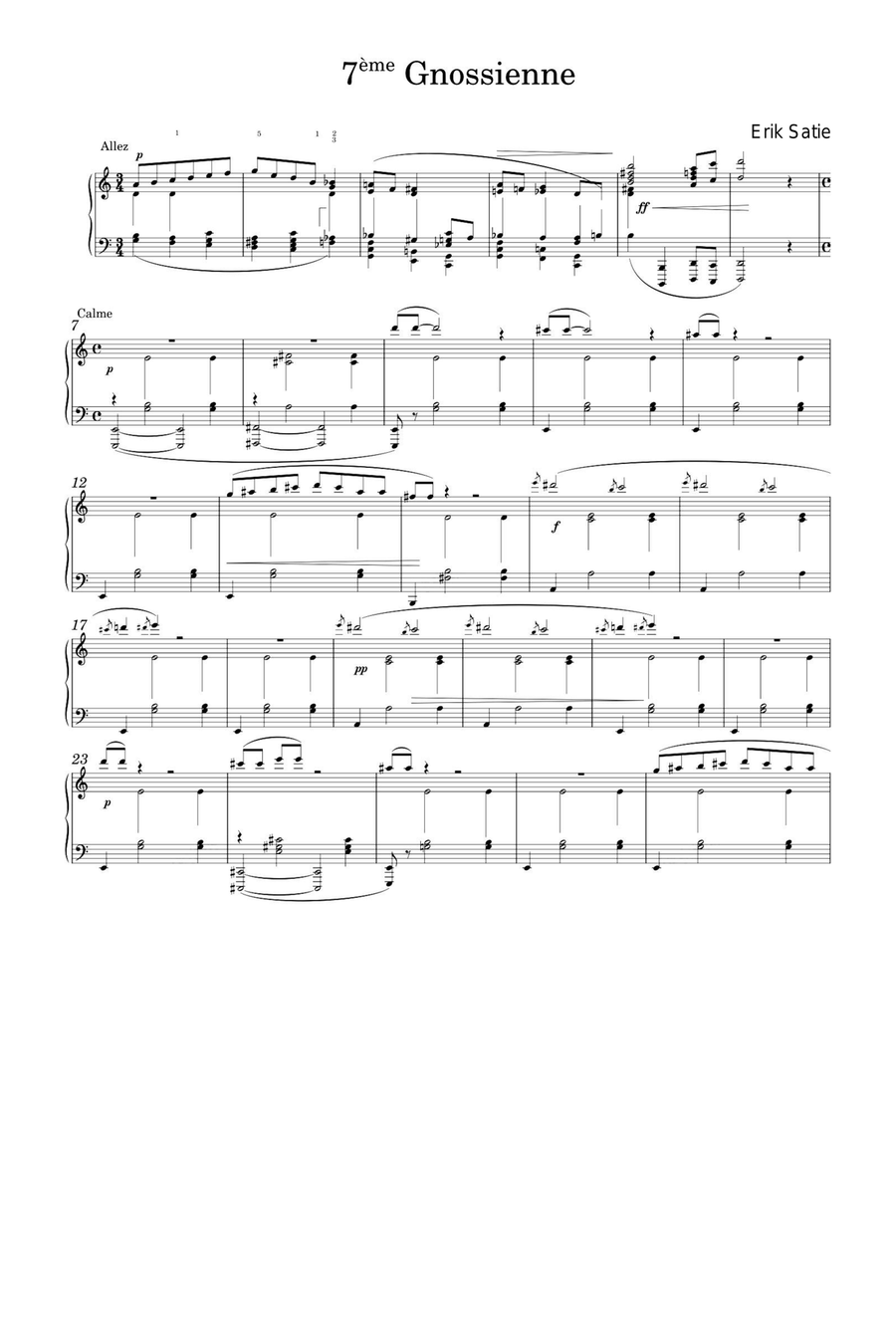Gnossienne 7 - Erik Satie Piano Solo scores gallery preview page 1