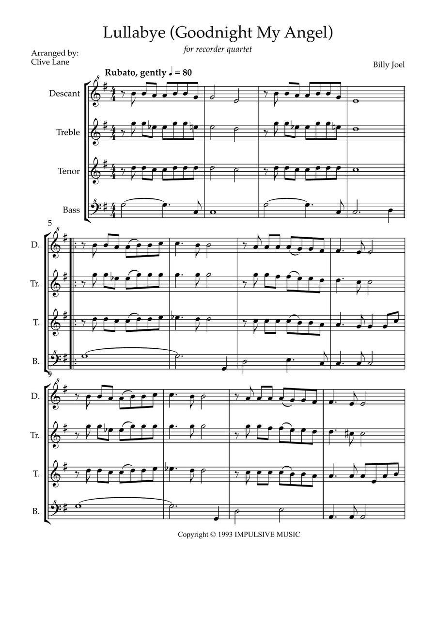Lullabye (Goodnight, My Angel) Soprano Recorder scores gallery preview page 3