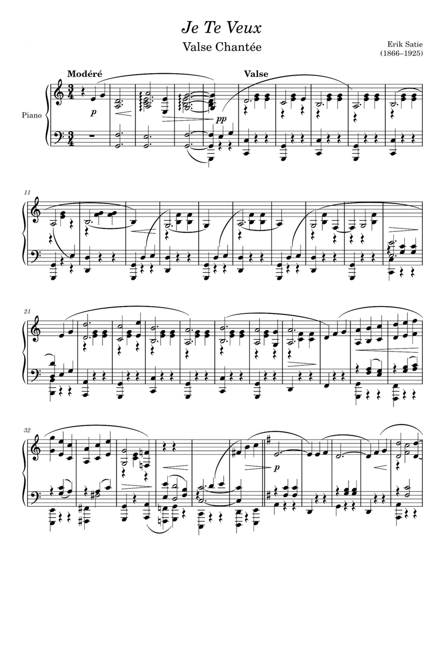 Je Te Veux - Erik Satie Je Te Veux - Erik Satie Piano Solo scores gallery preview page 1
