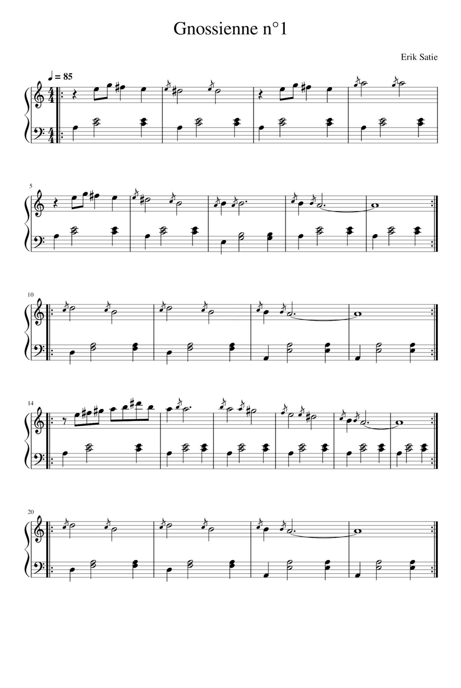 Gnossienne No.1- Erik Satie Piano Solo scores gallery preview page 1