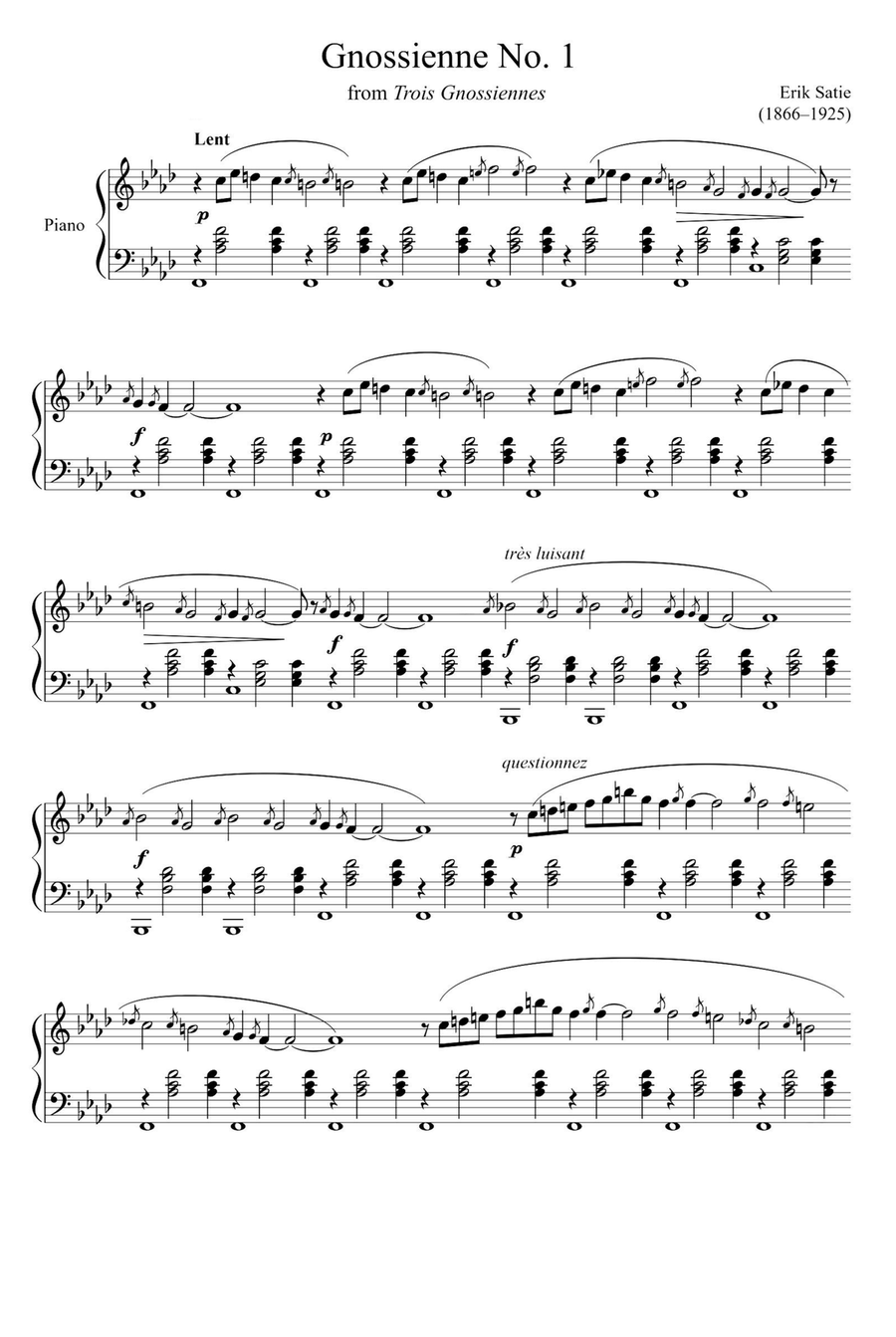 Gnossienne No. 1 - Erik Satie Piano Solo scores gallery preview page 1