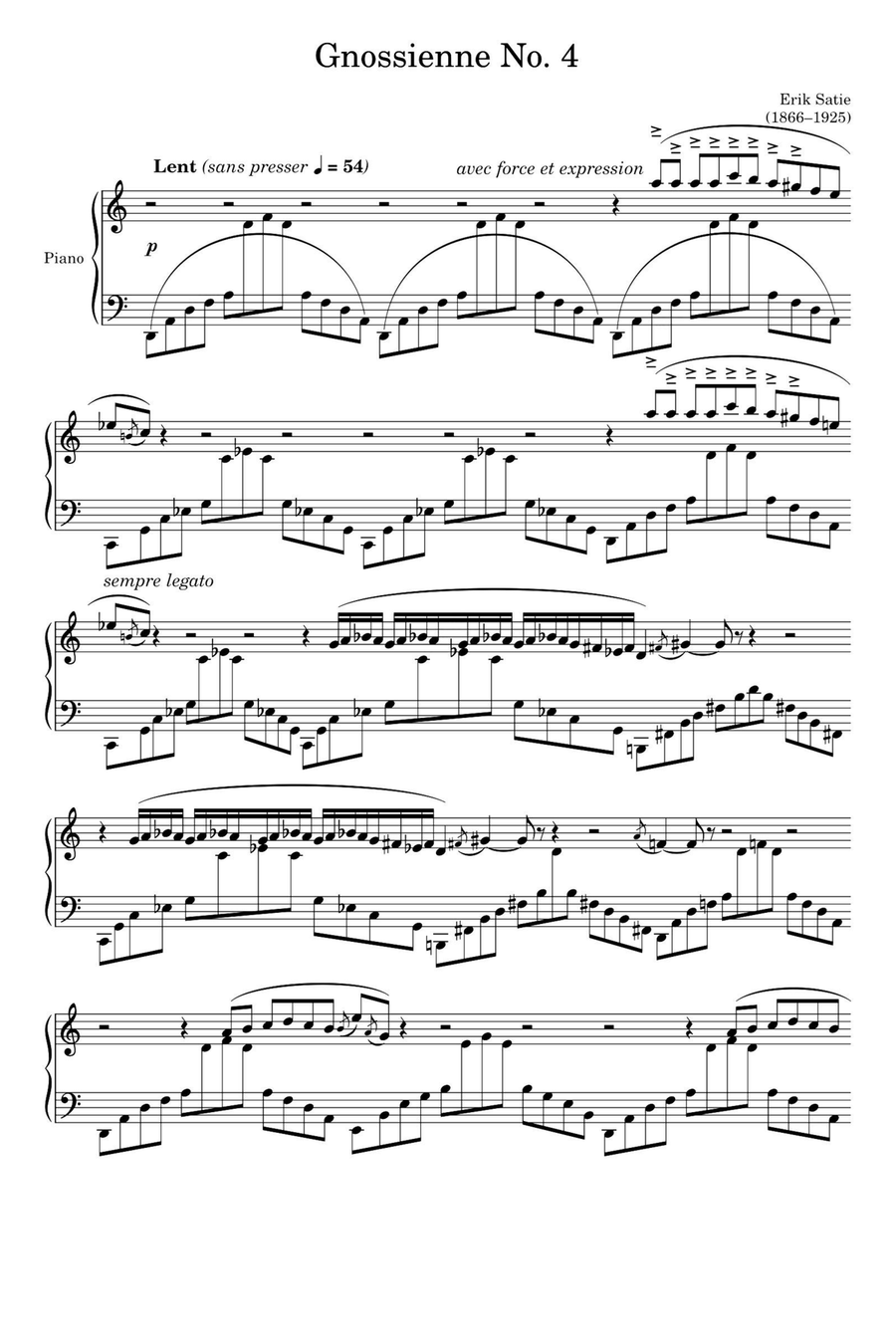 Gnossienne No. 4 - Erik Satie Piano Solo scores gallery preview page 1