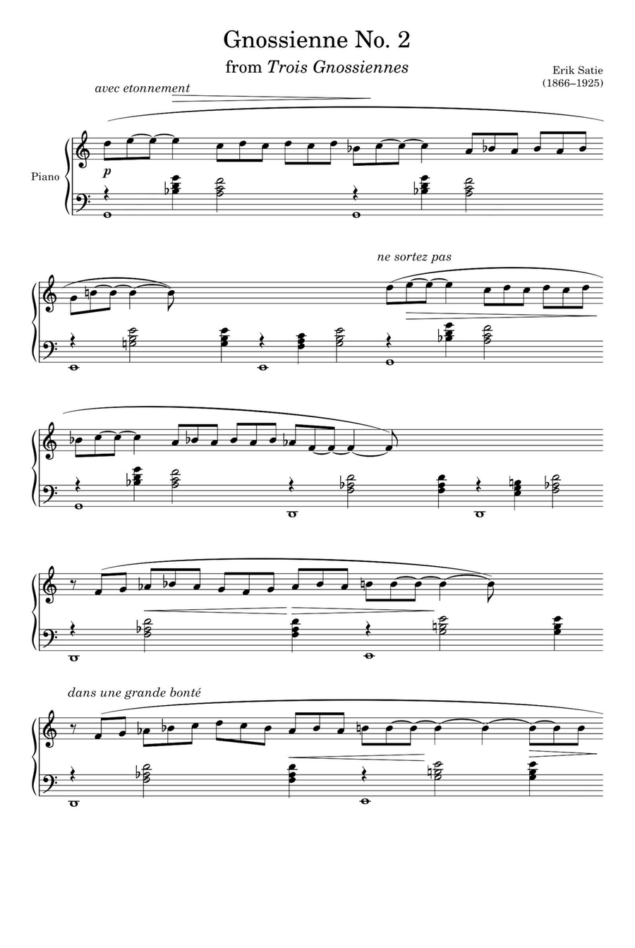 Gnossienne No. 2 - Erik Satie Piano Solo scores gallery preview page 1