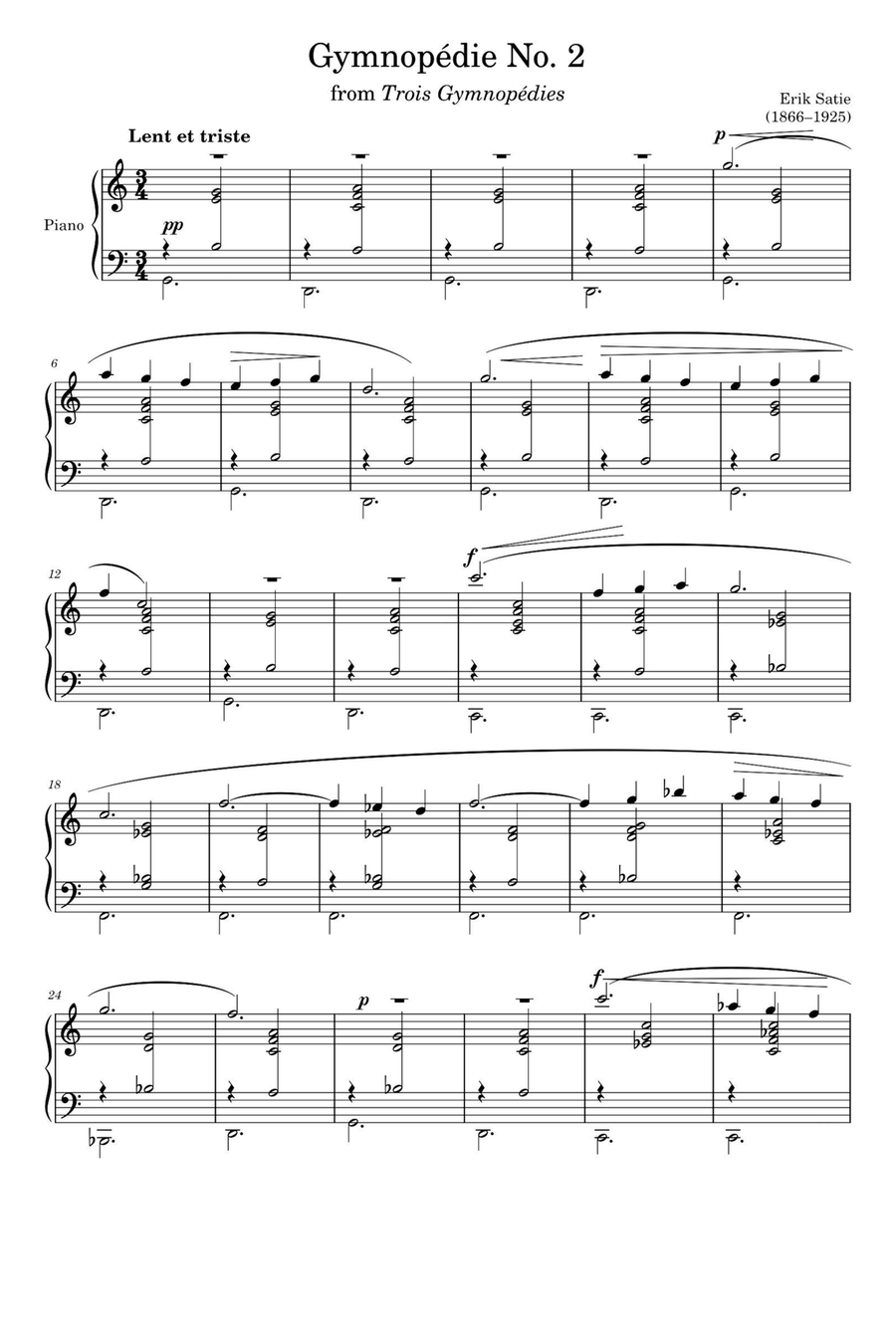 Gymnopédie No. 2 - Erik Satie Piano Solo scores gallery preview page 1