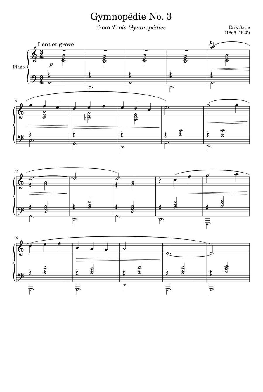 Gymnopédie No. 3 - Erik Satie Piano Solo scores gallery preview page 1