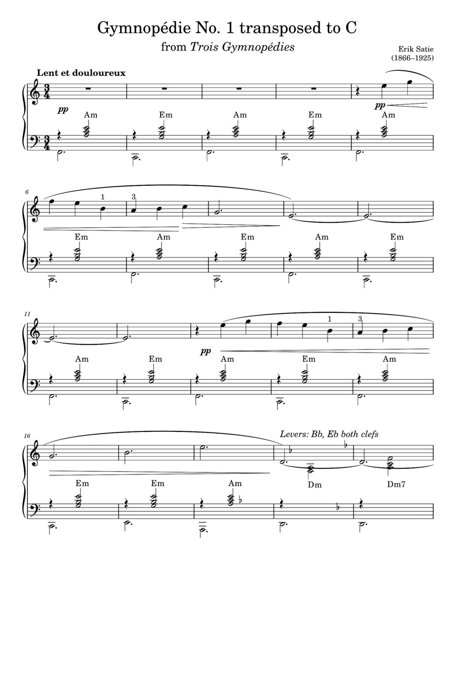Gymnopédie No. 1 - Erik Satie Piano Solo scores gallery preview page 1