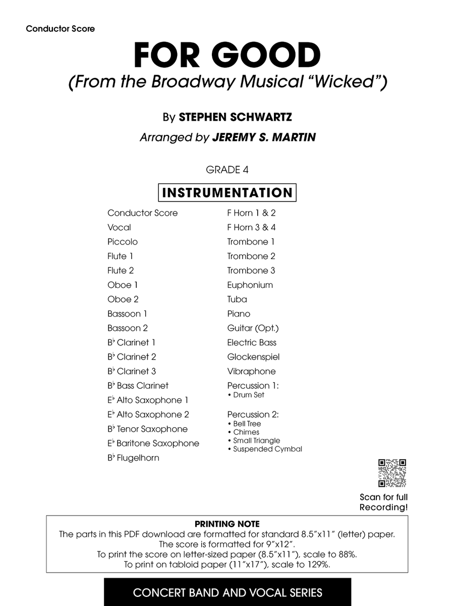 For Good - Score Only Concert Band scores gallery preview page 2
