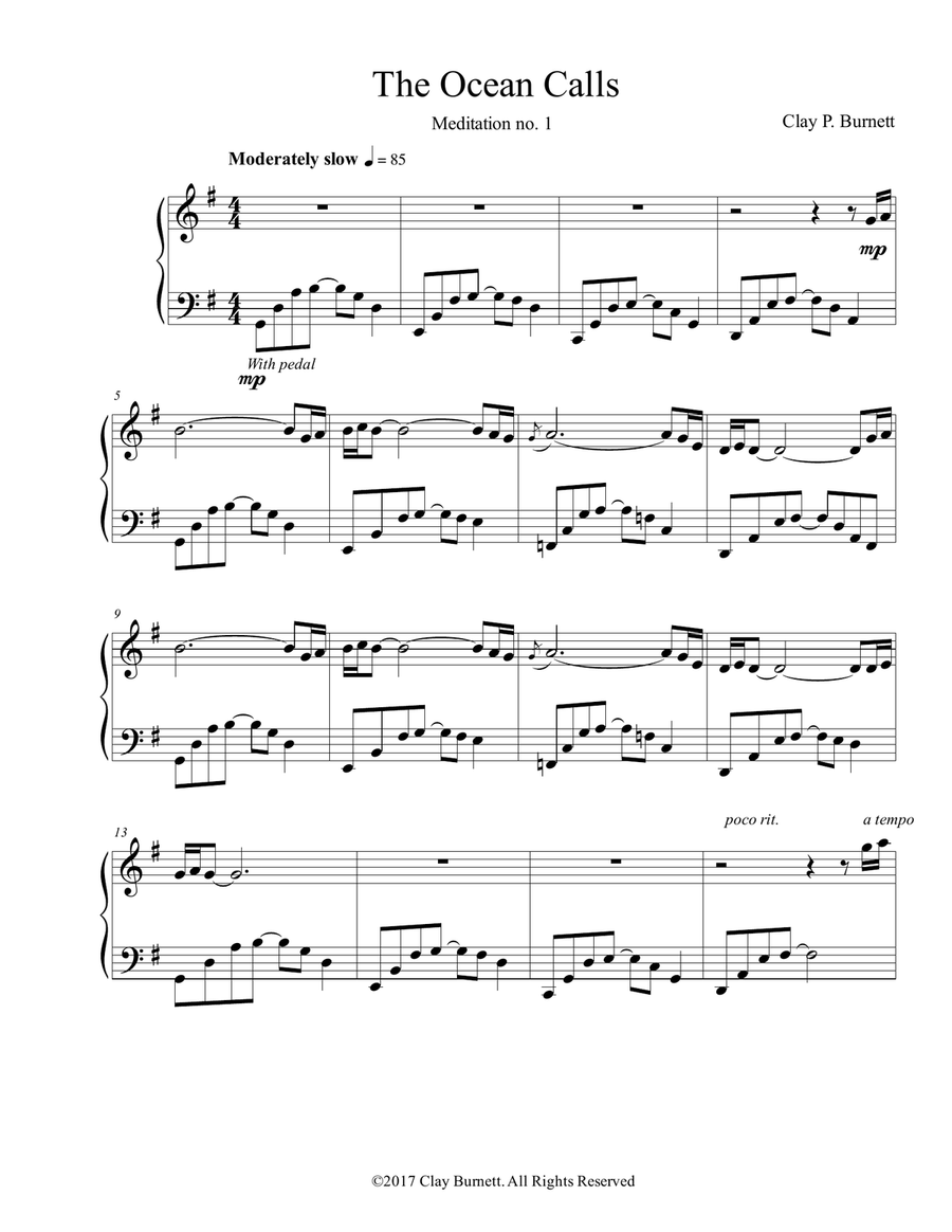 The Ocean Calls (Meditation no. 1) Piano Solo scores gallery preview page 1