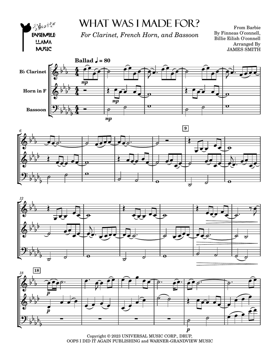 What Was I Made For? Small Ensemble scores gallery preview page 1