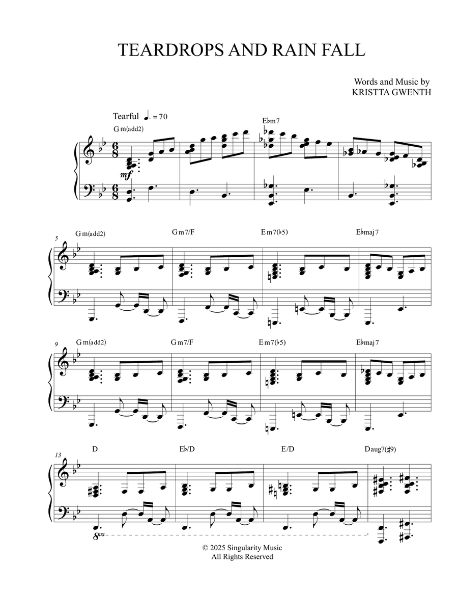 Teardrops And Rain Fall Teardrops And Rain Fall Piano Solo scores gallery preview page 1