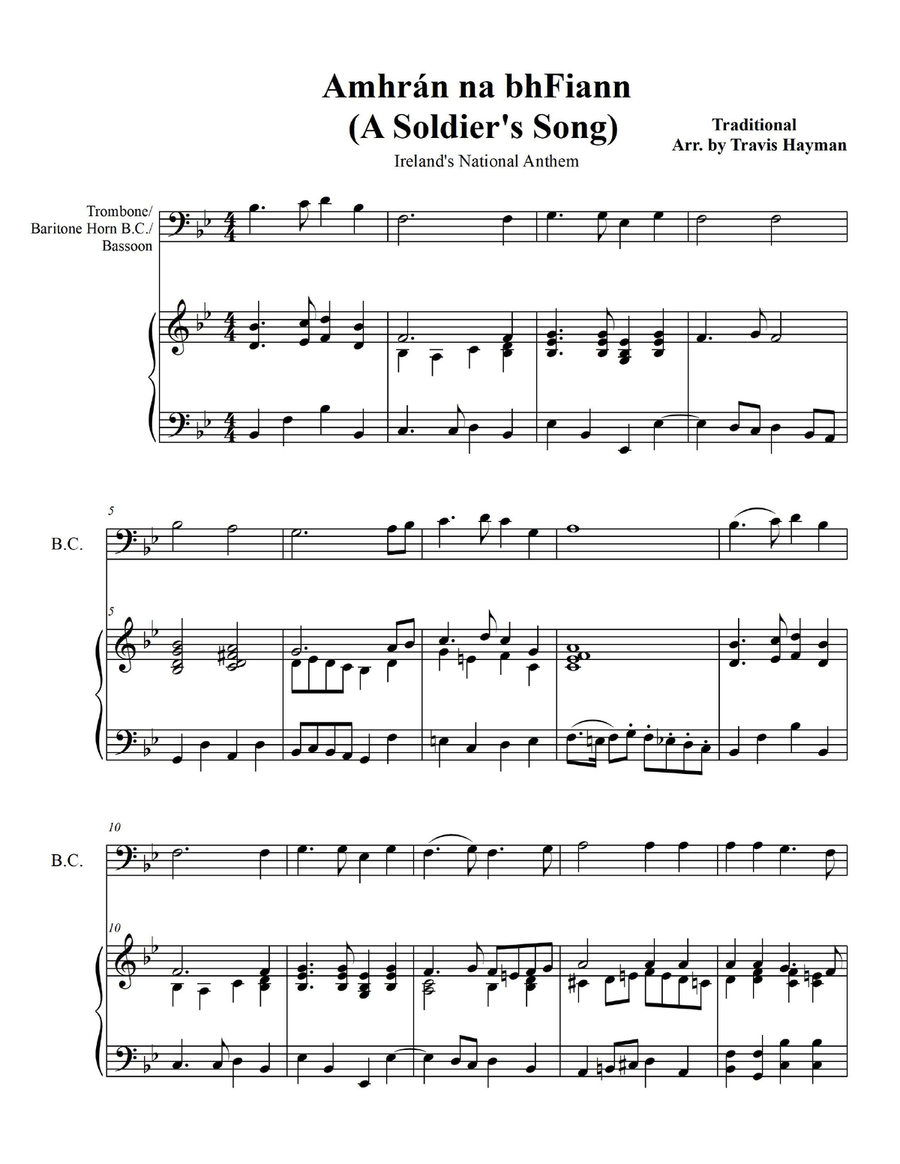 Amhrán na bhFiann - for Trombone/Baritone Horn B.C./Bassoon with Piano Accompaniment Bassoon scores gallery preview page 3