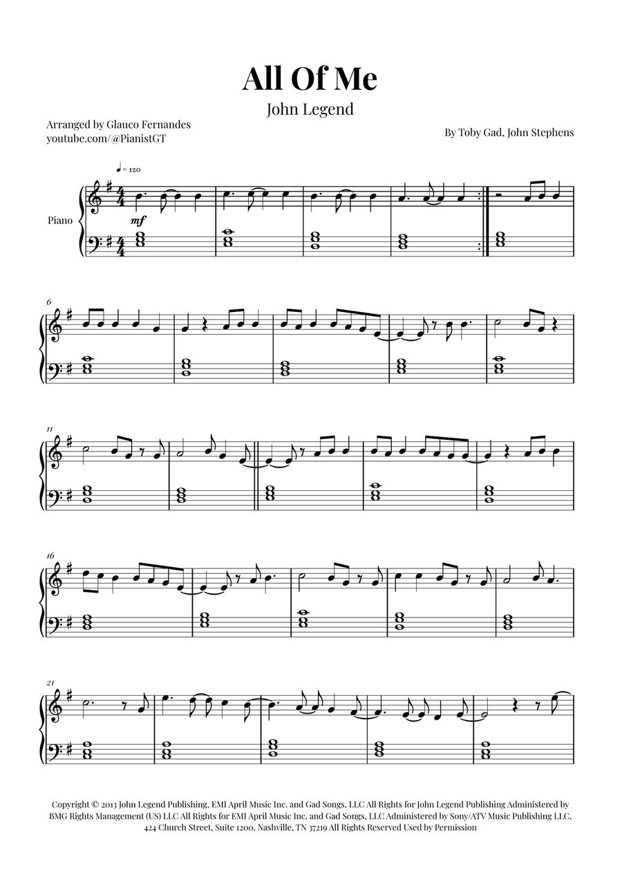 All Of Me Easy Piano scores gallery preview page 1