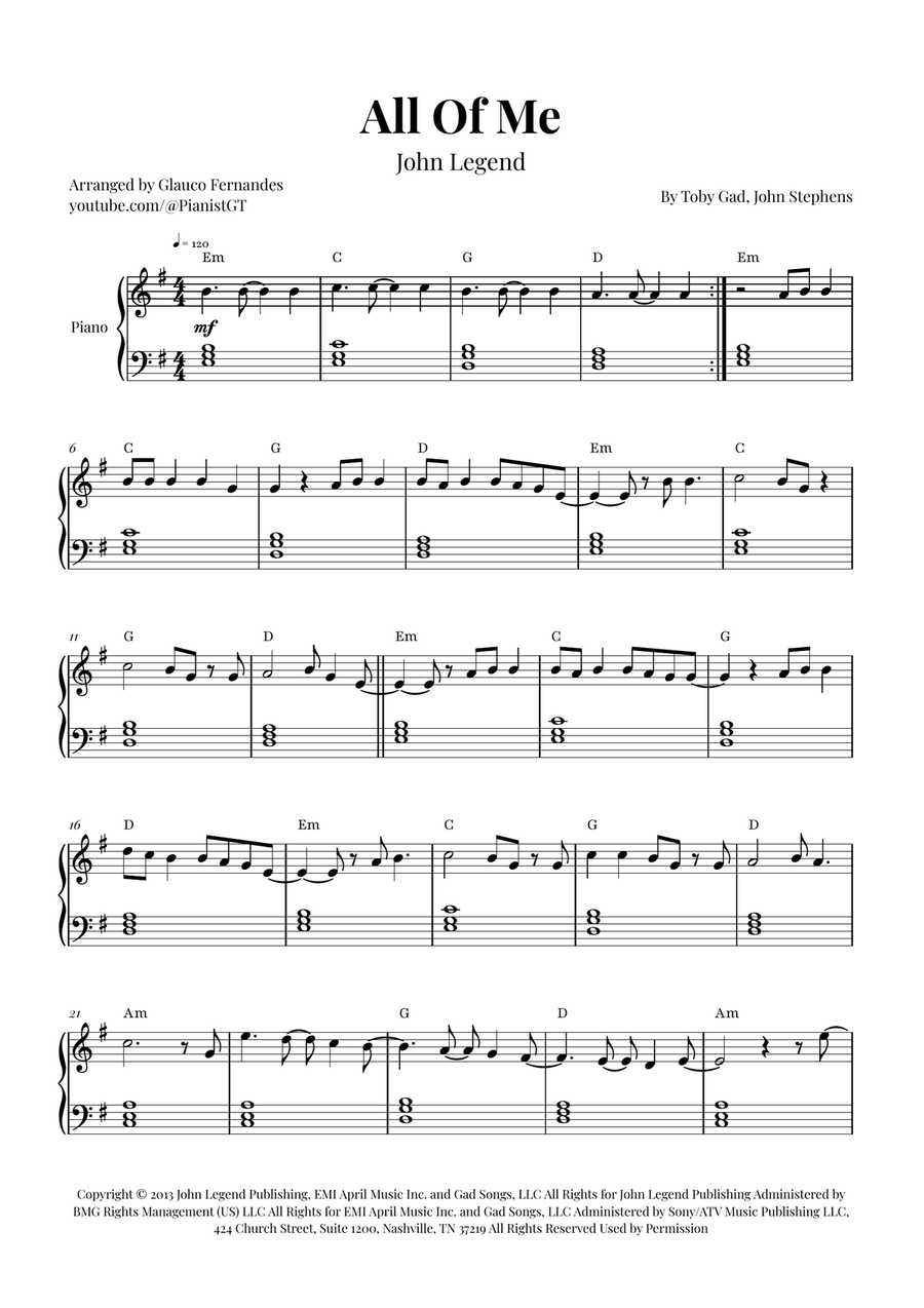 All Of Me Easy Piano scores gallery preview page 1