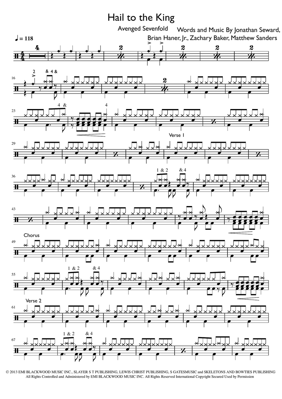 Hail To The King Hail To The King Drum Set scores gallery preview page 1